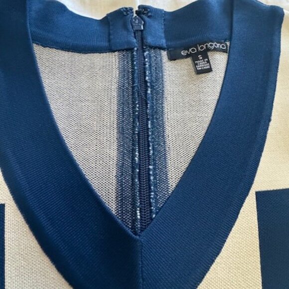 Eva Longoria Bodycon V-neck Dress, SizeS Light Beige and Blue - Picture 3 of 3